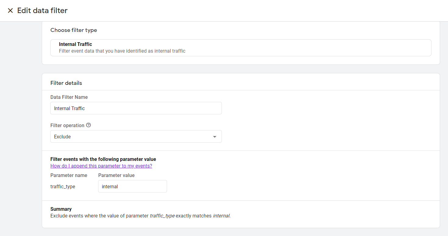 data filter internal traffic ga4