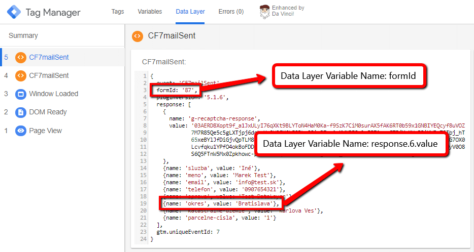 Contact Form 7 Data Layer Variables