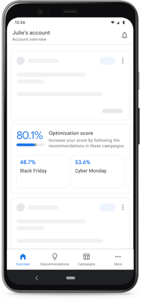 Google Ads App - optimization score