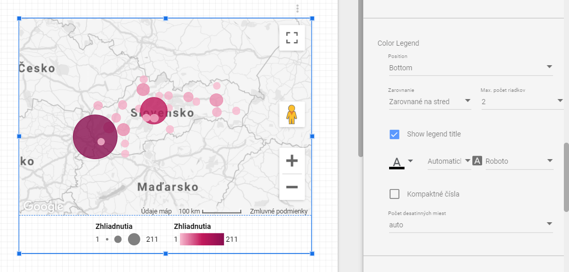 legenda pri Google Maps v Google Data Studio