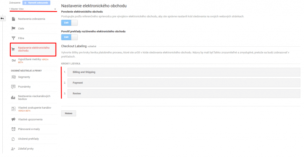 Nastavenie elektronického obchodu - Pomenovanie krokov v Správaní pri platbe